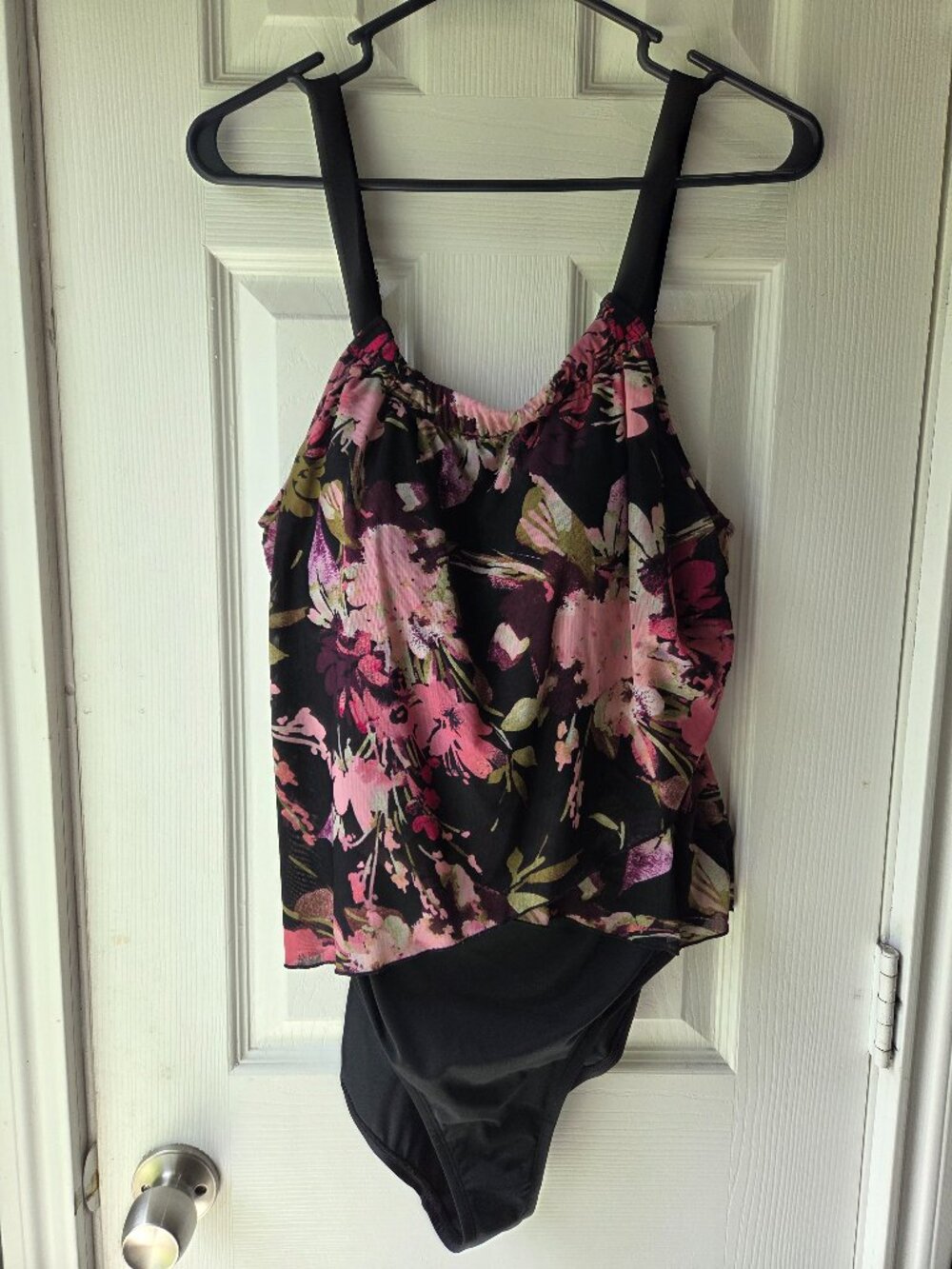 Denim & Co. Women Beach Scoop Neck One-Piece Swimsuit Black Size 14